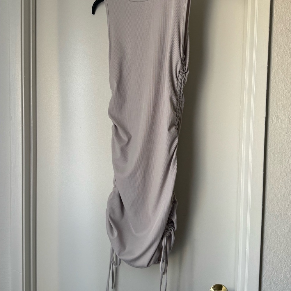 Ruched Sleeveless Dress in Light Gray